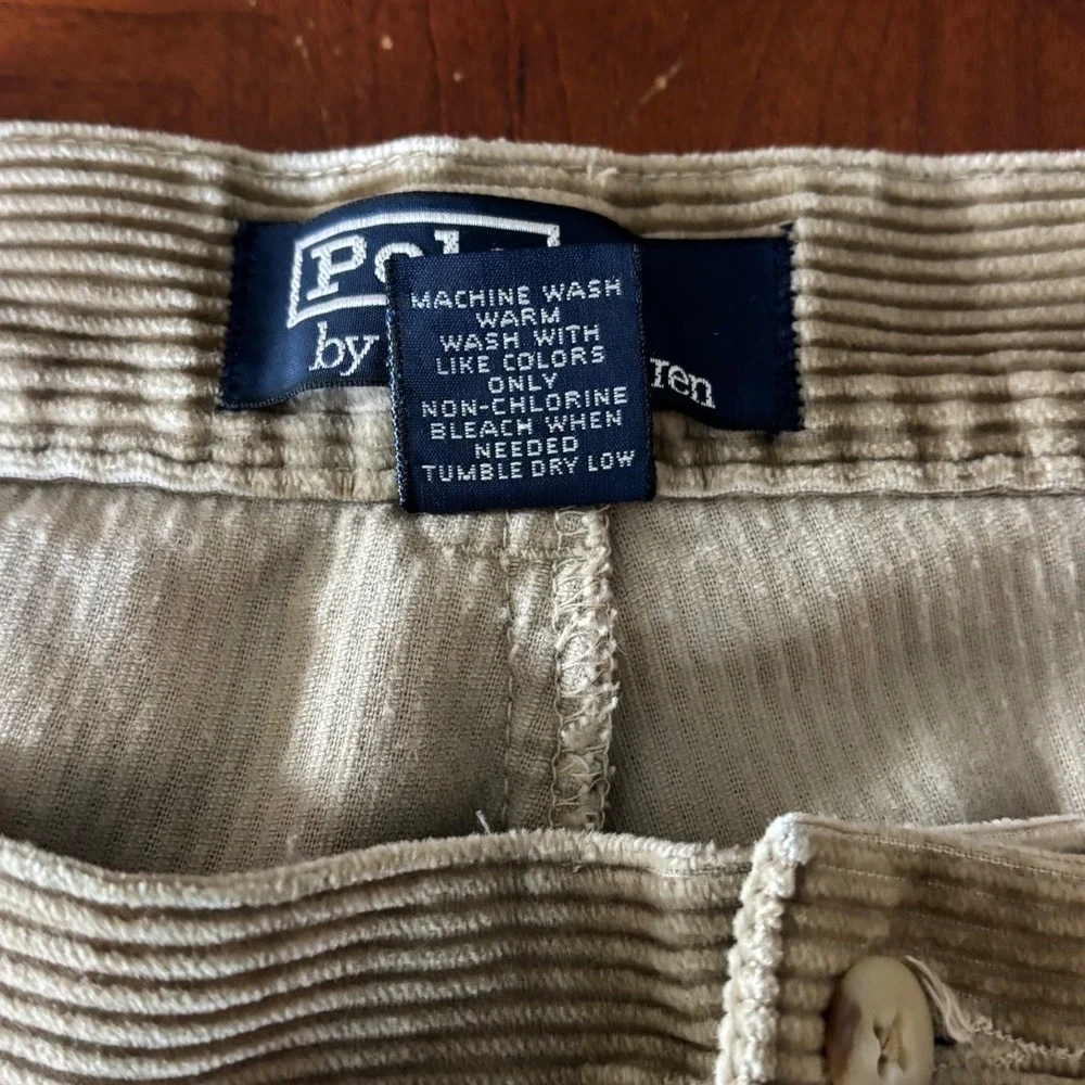 Vintage Polo Ralph Lauren M 36x28 (see notes) Tan Corduroy Pleated Pants Baggy